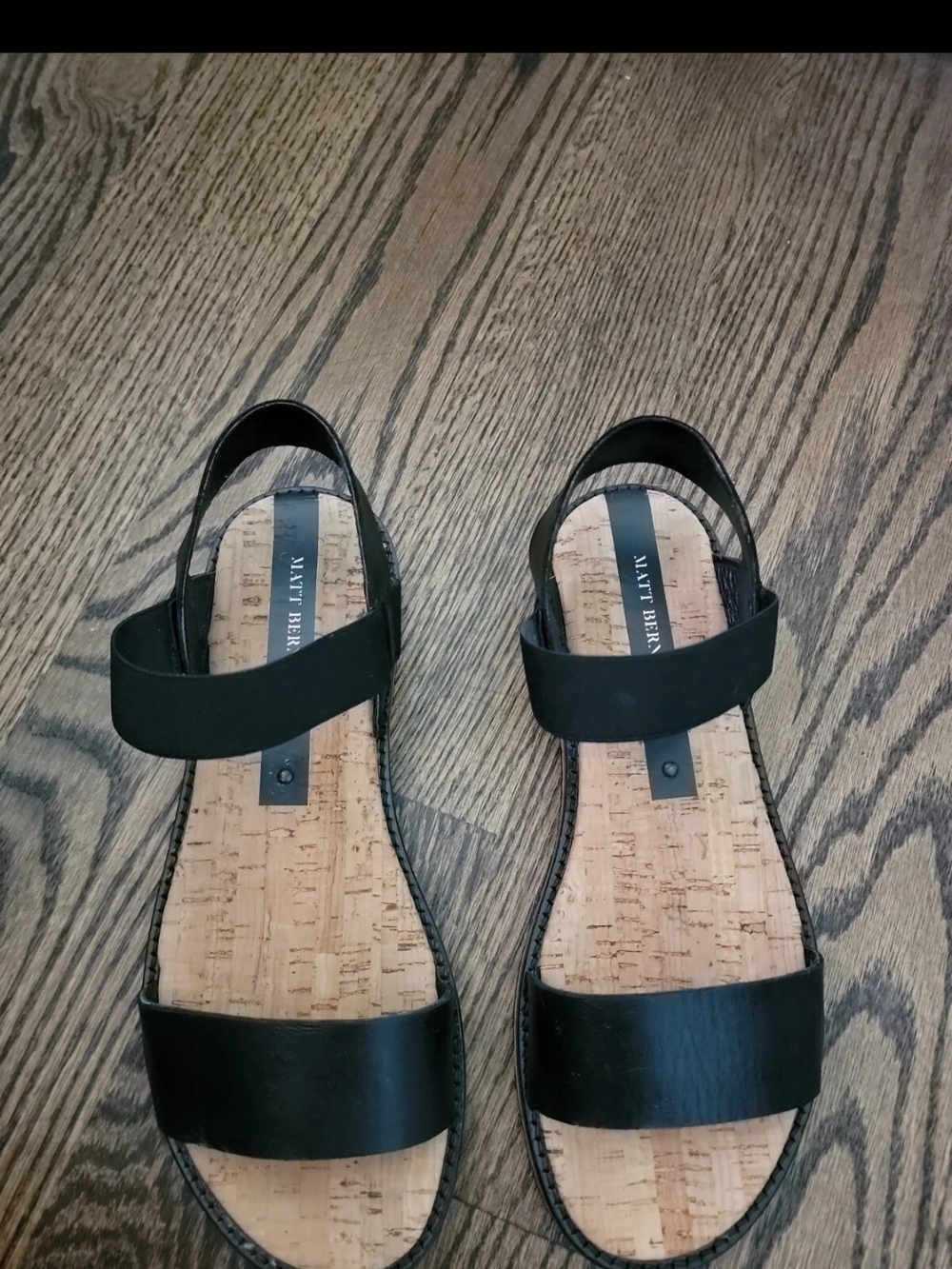 Matt Bernson Women's Fritz Sandals Black Leather and Cork, Sz 7